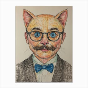 Cat With Glasses And Bow Tie Canvas Print