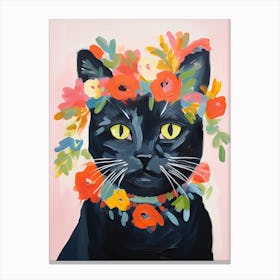 Black Cat With A Flower Crown Painting Matisse Style 4 Canvas Print