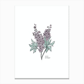 July Larkspur Birth Flower 1 Canvas Print