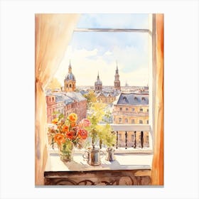 Window View Of Helsinki Finland In Autumn Fall, Watercolour 1 Canvas Print