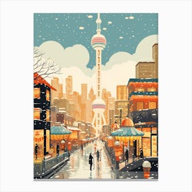 Winter Travel Night Illustration Shanghai China 2 Canvas Print