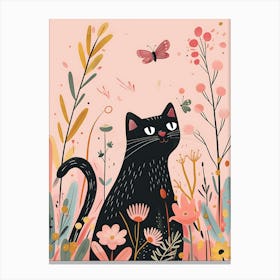 Black Cat In Flowers 2 Canvas Print