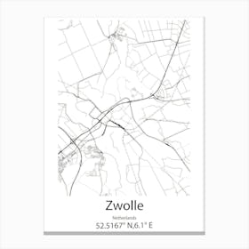 Zwolle,Netherlands Minimalist Map Canvas Print