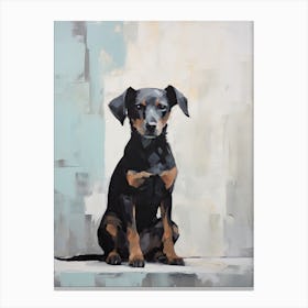 A Black Dog, Painting In Light Teal And Brown 3 Canvas Print