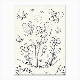 Flowers And Butterflies Coloring Pages Canvas Print