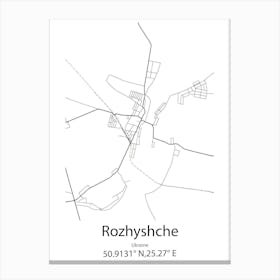 Rozhyshche,Ukraine Minimalist Map Canvas Print