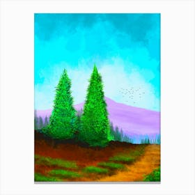 Landscape Scenario Scenic Vista Panorama Horizon Design Illustration Environment Tree Path Mountain Sky Clouds Exterior Nature Green Blue The Forest Canvas Print