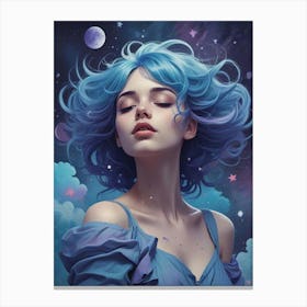 Blue Haired Girl Dreamscape Art Print (2) Canvas Print