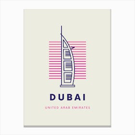 Navy And Pink Minimalistic Line Art Dubai Canvas Print