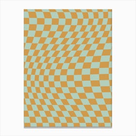 Warped Check Sage Green And Mustard Canvas Print