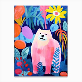 Cute Pink Dog In The Jungle, Matisse Inspired Canvas Print