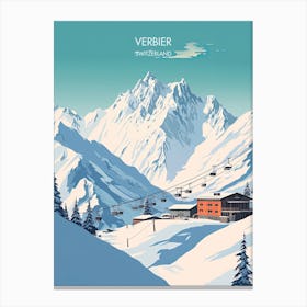 Poster Of Verbier   Switzerland, Ski Resort Illustration 0 Canvas Print