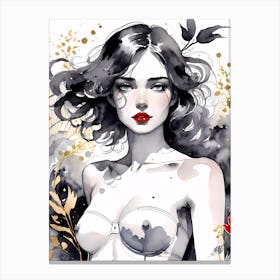 Selective Colour Portrait Of A Beautiful Topless Woman Canvas Print