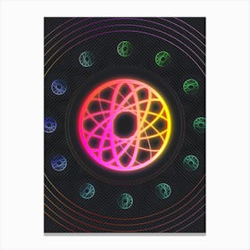 Neon Geometric Glyph in Pink and Yellow Circle Array on Black n.0217 Canvas Print