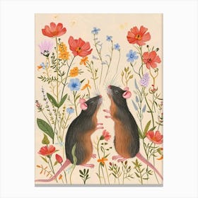 Folksy Floral Animal Drawing Mouse 4 Canvas Print