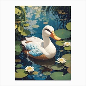 Duck In Pond Print Canvas Print