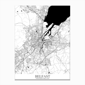 Belfast White Black Map Canvas Print