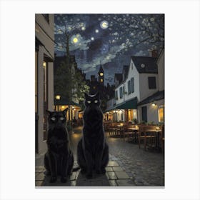 Cat And Cafe Terrace At Night Van Gogh Inspired 15 1 Canvas Print