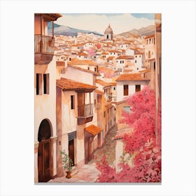 Granada Spain 7 Vintage Pink Travel Illustration Canvas Print