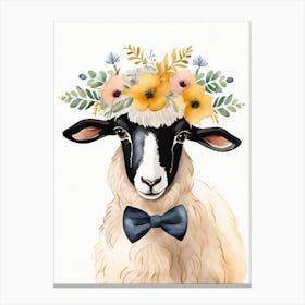 Baby Blacknose Sheep Flower Crown Bowties Animal Nursery Wall Art Print (31) Canvas Print