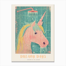 Pastel Unicorn Storybook Style In The Shower 2 Poster Canvas Print