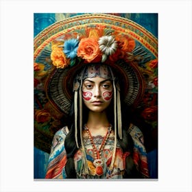 Mexican Woman In Hat Mexican life Canvas Print