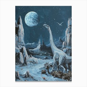 Dinosaur Under The Moon Painting 1 Canvas Print