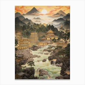 Mountains And Hot Springs Japanese Style Illustration 1 Canvas Print