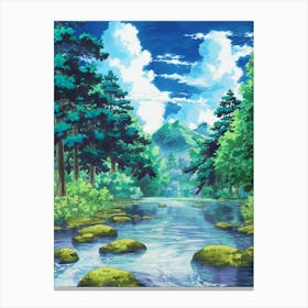 Anime Canvas Art: Vibrant Lofi Nature Scene for Home Decor, Serene Forest & Mountain Scenery, Perfect for Anime Fans Canvas Print