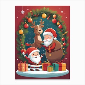 Christmas Santa And Reindeer Canvas Print