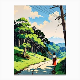 Woman Walking Down A Road Canvas Print