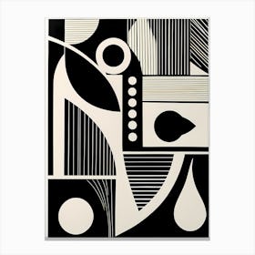Retro Inspired Linocut Abstract Shapes Black And White Colors art, 177 Canvas Print