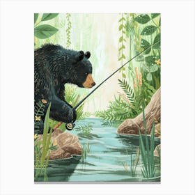 American Black Bear Fishing In A Stream Storybook Illustration 4 Canvas Print