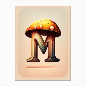 M  Mushroom, Letter, Alphabet Retro Drawing 1 Canvas Print