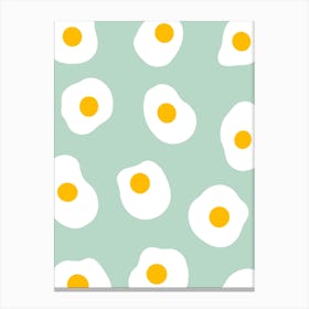 Fried Eggs Breakfast Pattern on Sage Green Canvas Print