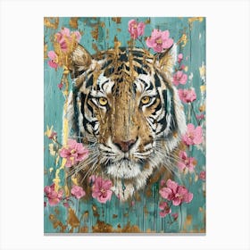 Tiger With Pink Flowers Canvas Print