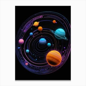 Default Neon Black Light Sgraffito Solar System 3d Illustratio 0 Canvas Print