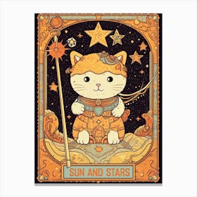 Sun And Stars Cute Cat Tarot Card Canvas Print