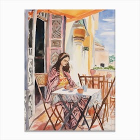 At A Cafe In Tangier Morocco Watercolour Canvas Print