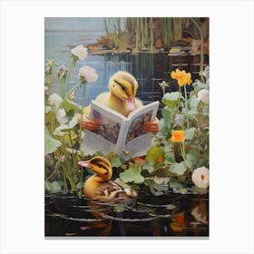 Duckling Reading A Book 1 Canvas Print