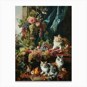 Cats With Grapes Rococo Inspired Canvas Print