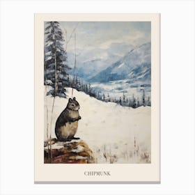 Vintage Winter Animal Painting Poster Chipmunk 4 Canvas Print