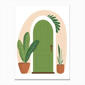 Green Door With Potted Plants 5 Canvas Print