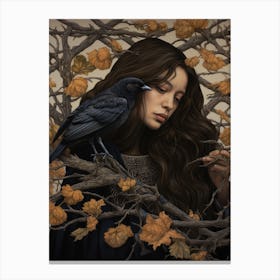 Dark And Moody Girl With Birds 2 Canvas Print