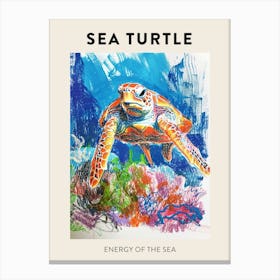 Rainbow Blue Sea Turtle Crayon Scribble Poster Canvas Print