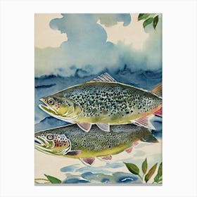 Sea Trout Vintage Graphic Watercolour Canvas Print