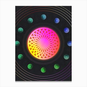 Neon Geometric Glyph Abstract in Pink and Yellow Circle Array on Black n.0327 Canvas Print