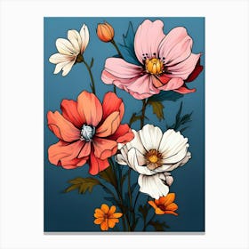 Flowers On A Blue Background 3 Canvas Print