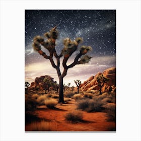 Joshua Tree With Starry Sky With Rain Drops In South Western Style (2) Canvas Print