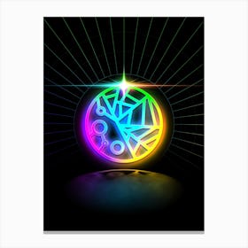 Neon Geometric Glyph in Candy Blue and Pink with Rainbow Sparkle on Black n.0161 Canvas Print